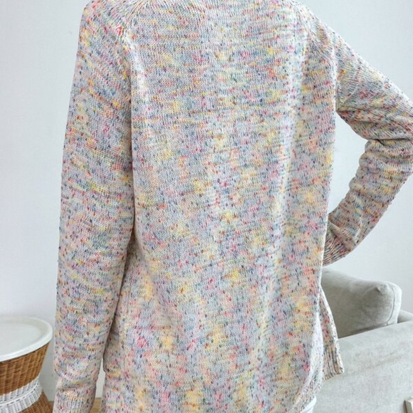 Cozy Cream Speckled Open Front Cardigan Pockets - Picture 5 of 5